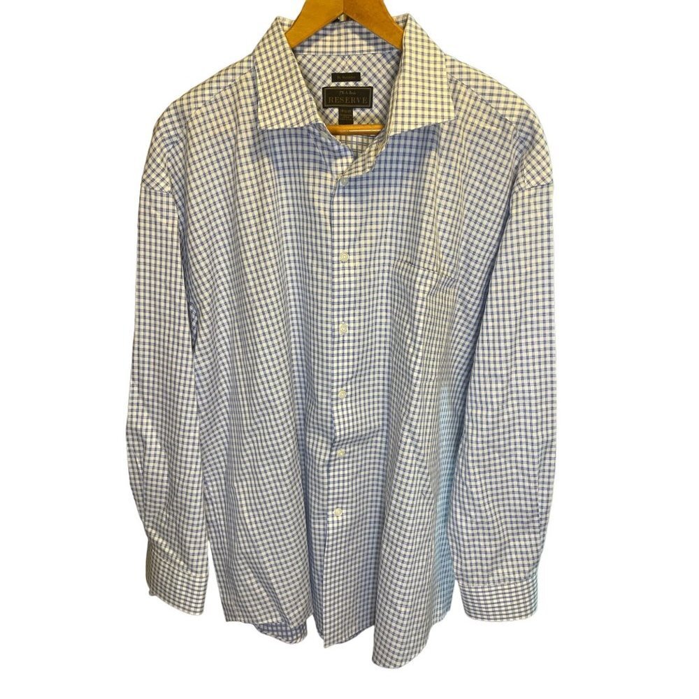Jos A Bank Reserve Blue White Checked Plaid Button Down Wrinkle Free Shirt